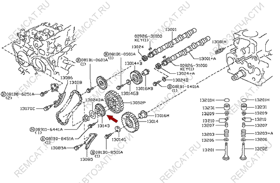 На схеме изображена звездочка цепного привода Ниссан Кабстар (Nissan Cabstar), 13143LC30A